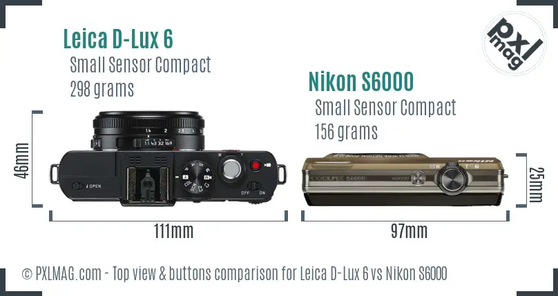 Leica D-Lux 6 vs Nikon S6000 top view buttons comparison Leica D-Lux 6 vs Nikon S6000 top view buttons comparison