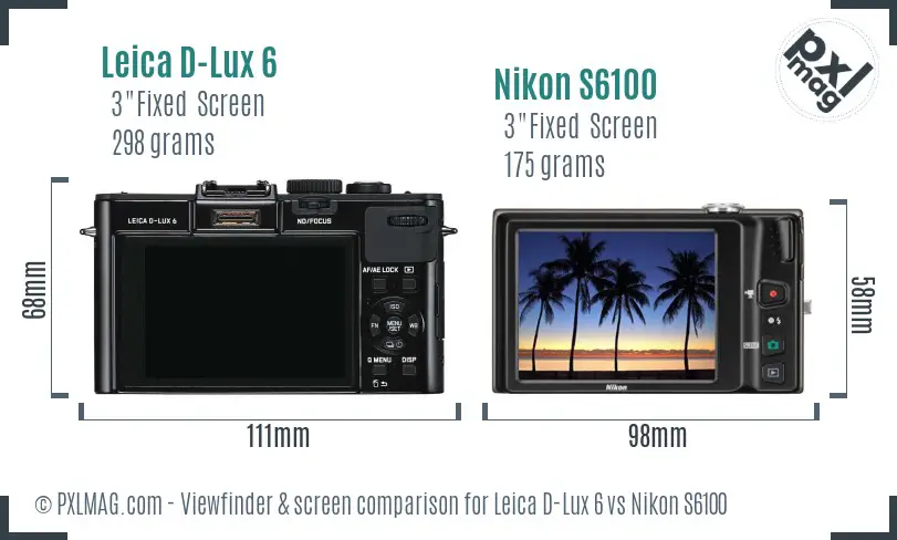 Leica D-Lux 6 vs Nikon S6100 Screen and Viewfinder comparison