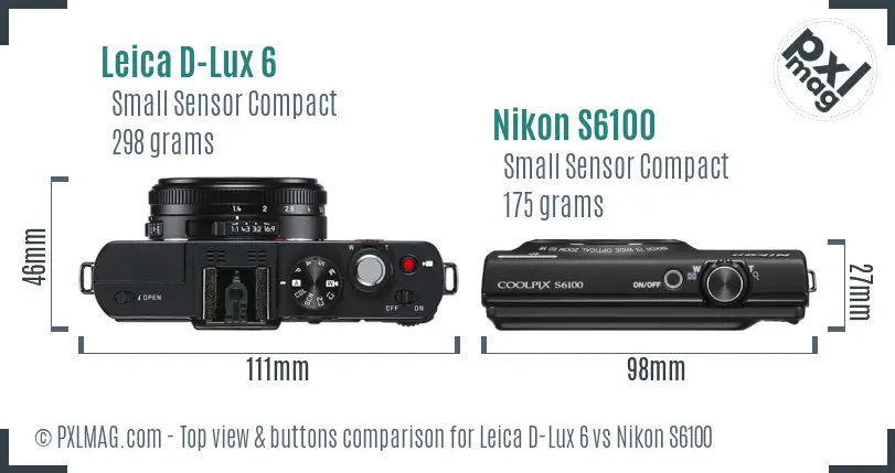 Leica D-Lux 6 vs Nikon S6100 top view buttons comparison