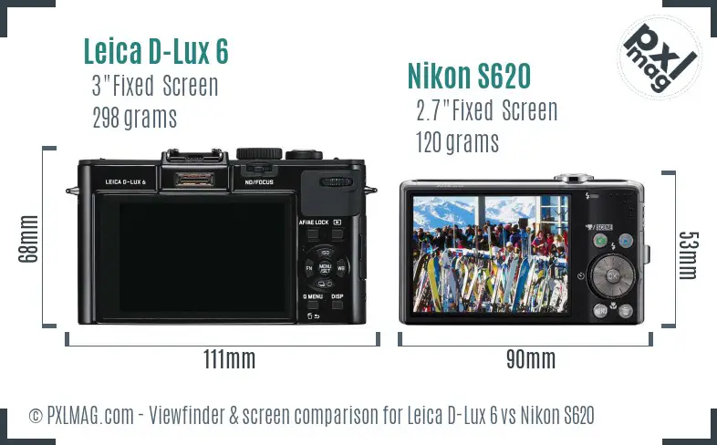 Leica D-Lux 6 vs Nikon S620 Screen and Viewfinder comparison