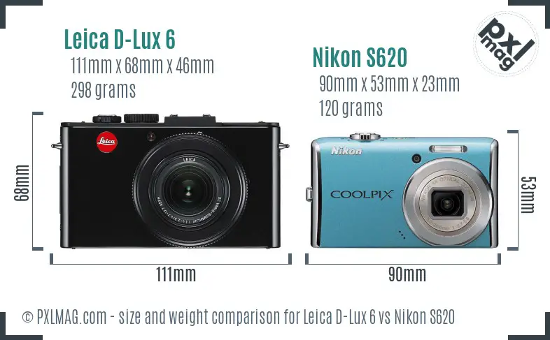 Leica D-Lux 6 vs Nikon S620 size comparison