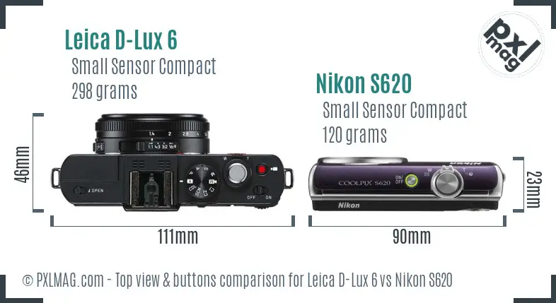 Leica D-Lux 6 vs Nikon S620 top view buttons comparison