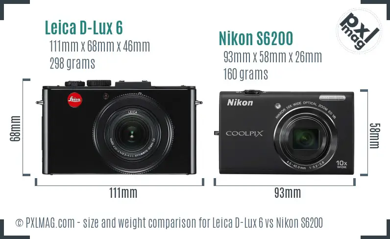 Leica D-Lux 6 vs Nikon S6200 size comparison