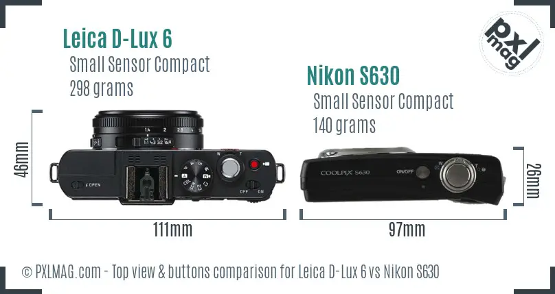 Leica D-Lux 6 vs Nikon S630 top view buttons comparison Leica D-Lux 6 vs Nikon S630 top view buttons comparison