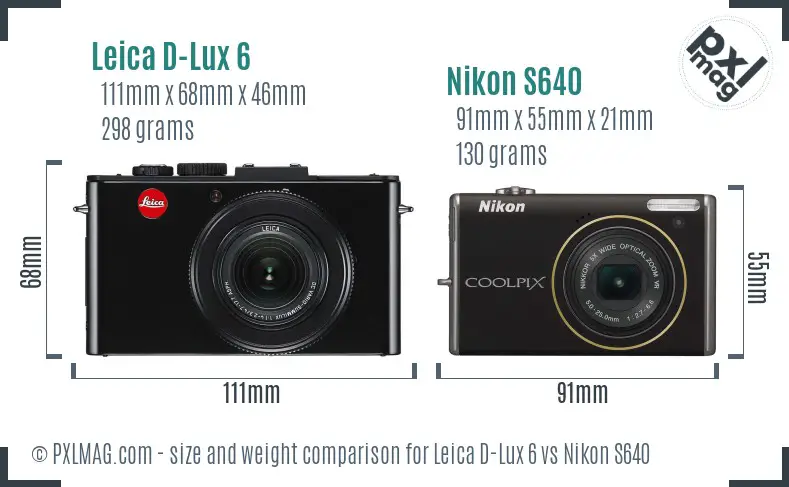 Leica D-Lux 6 vs Nikon S640 size comparison