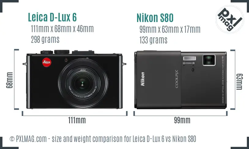Leica D-Lux 6 vs Nikon S80 size comparison