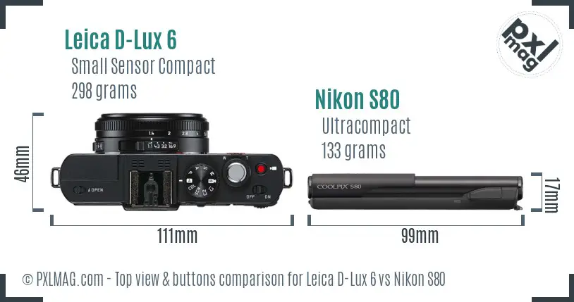 Leica D-Lux 6 vs Nikon S80 top view buttons comparison