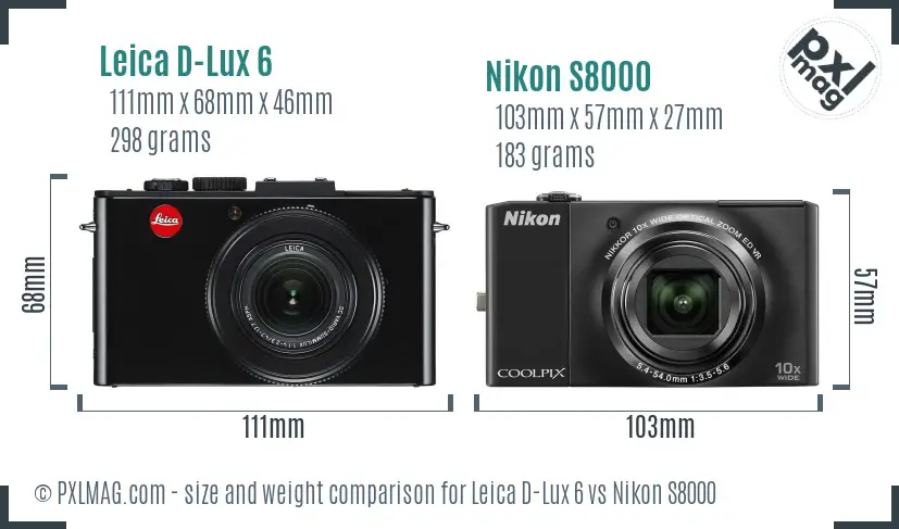 Leica D-Lux 6 vs Nikon S8000 size comparison