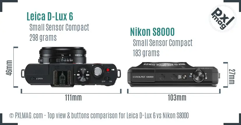 Leica D-Lux 6 vs Nikon S8000 top view buttons comparison