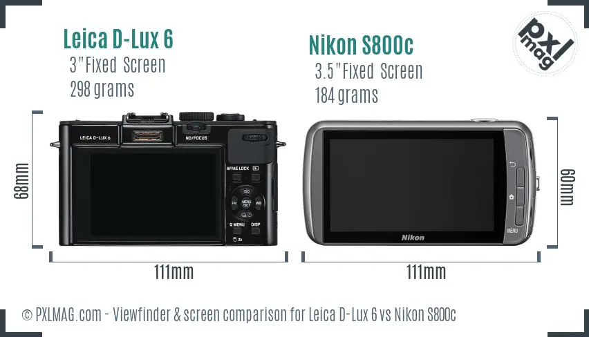 Leica D-Lux 6 vs Nikon S800c Screen and Viewfinder comparison Leica D-Lux 6 vs Nikon S800c Screen and Viewfinder comparison