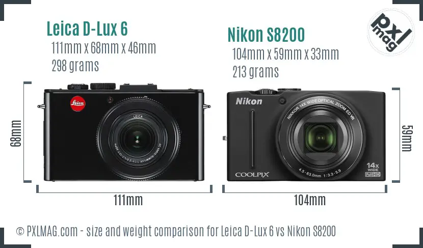 Leica D-Lux 6 vs Nikon S8200 size comparison