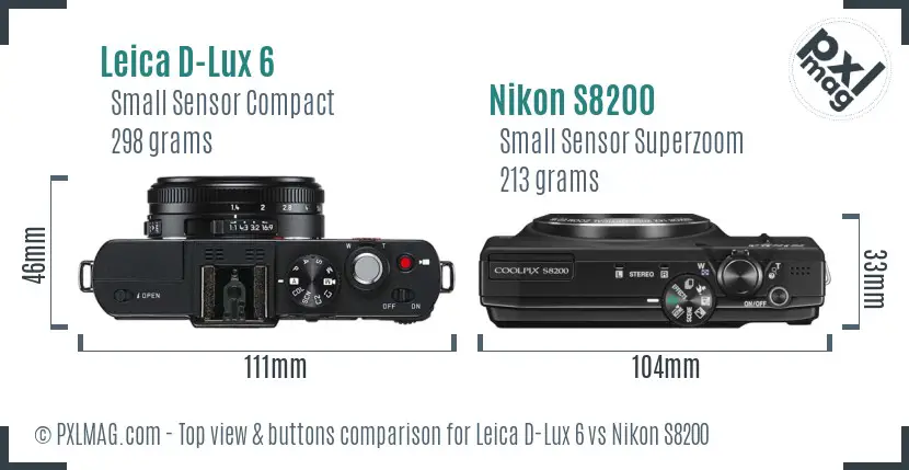 Leica D-Lux 6 vs Nikon S8200 top view buttons comparison