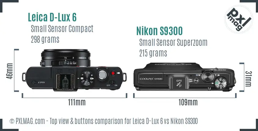 Leica D-Lux 6 vs Nikon S9300 top view buttons comparison Leica D-Lux 6 vs Nikon S9300 top view buttons comparison