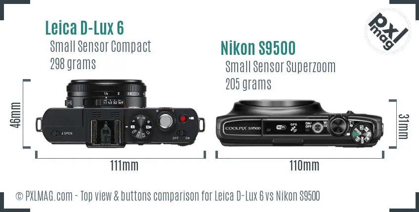 Leica D-Lux 6 vs Nikon S9500 top view buttons comparison