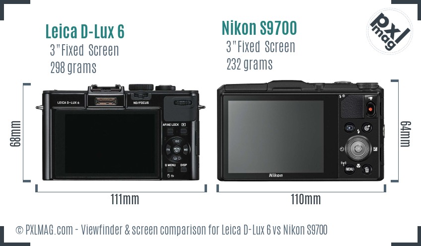 Leica D-Lux 6 vs Nikon S9700 Screen and Viewfinder comparison