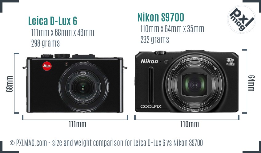 Leica D-Lux 6 vs Nikon S9700 size comparison