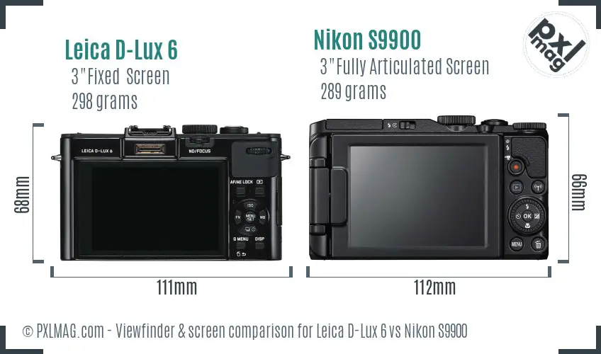Leica D-Lux 6 vs Nikon S9900 Screen and Viewfinder comparison