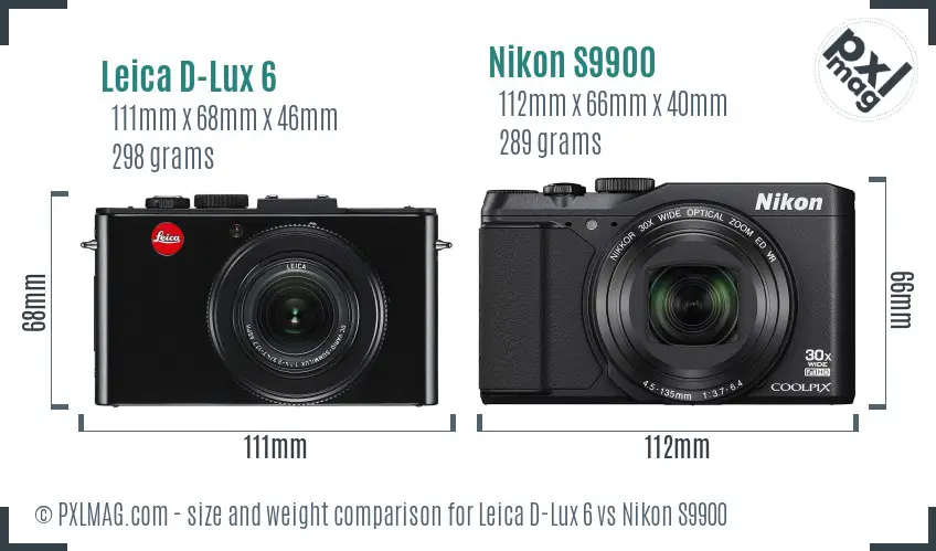 Leica D-Lux 6 vs Nikon S9900 size comparison