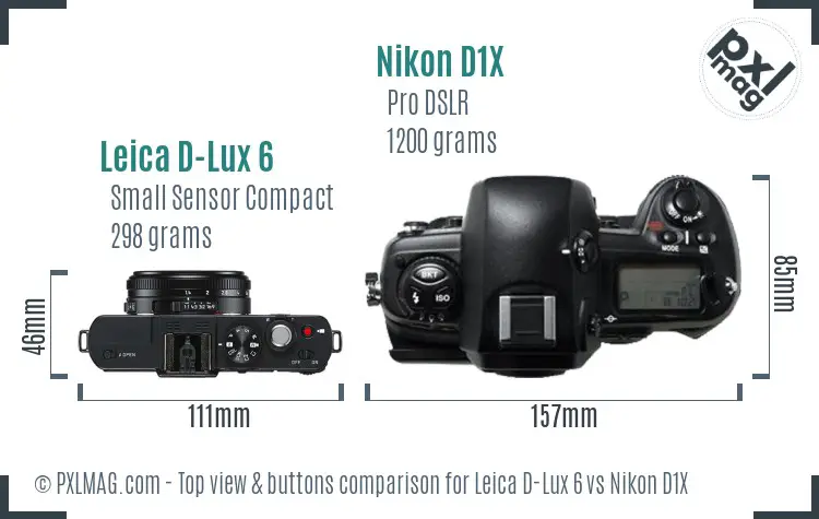 Leica D-Lux 6 vs Nikon D1X top view buttons comparison
