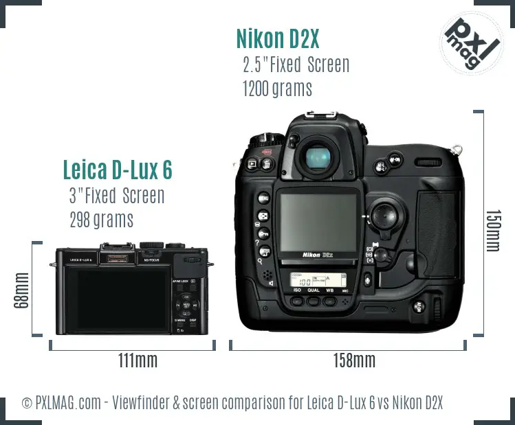 Leica D-Lux 6 vs Nikon D2X Screen and Viewfinder comparison