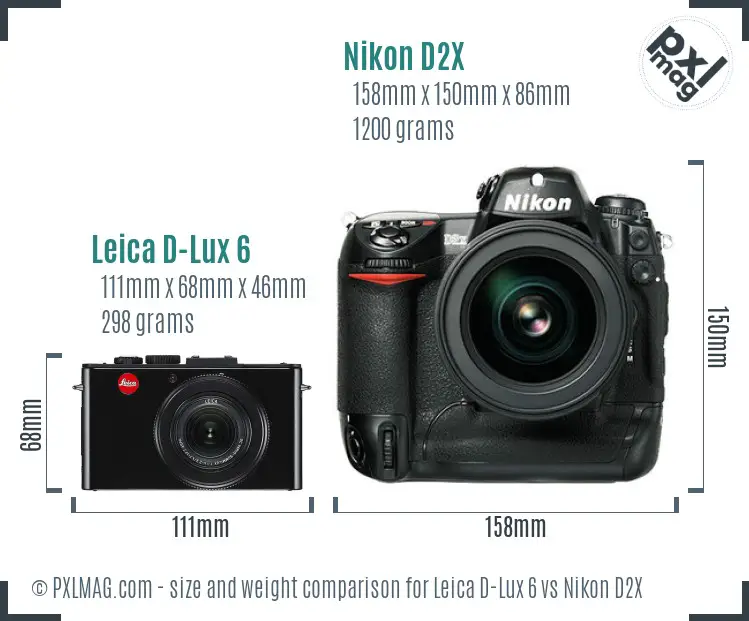 Leica D-Lux 6 vs Nikon D2X size comparison