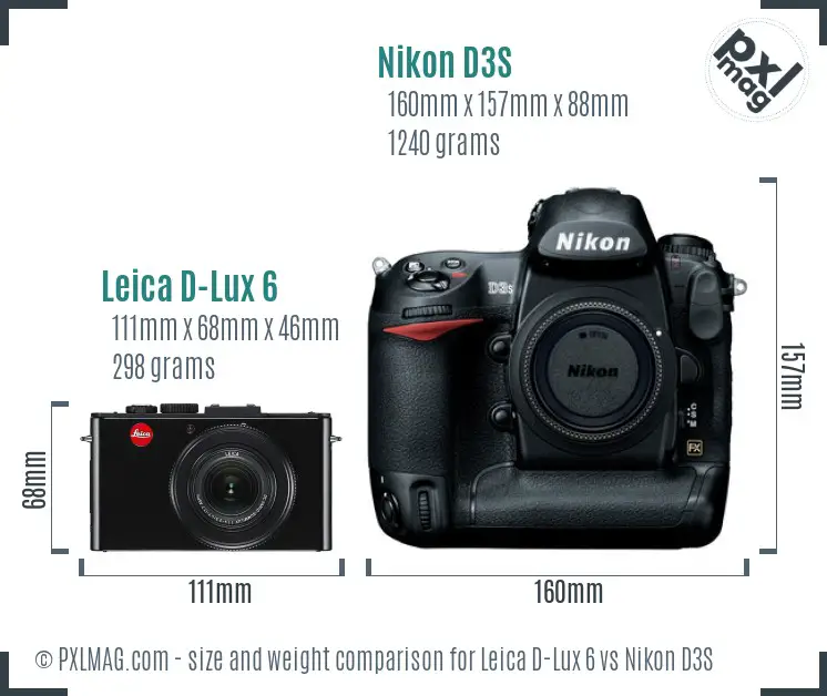 Leica D-Lux 6 vs Nikon D3S size comparison
