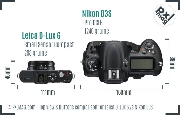 Leica D-Lux 6 vs Nikon D3S top view buttons comparison