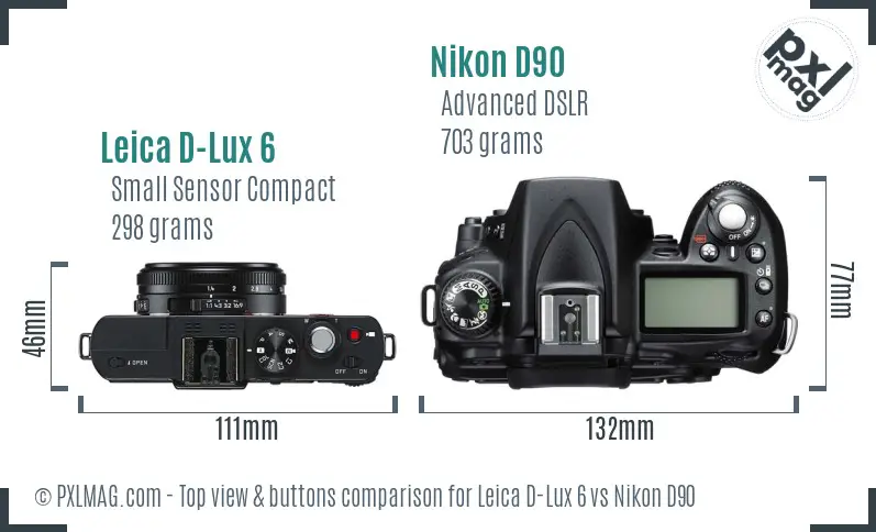 Leica D-Lux 6 vs Nikon D90 top view buttons comparison
