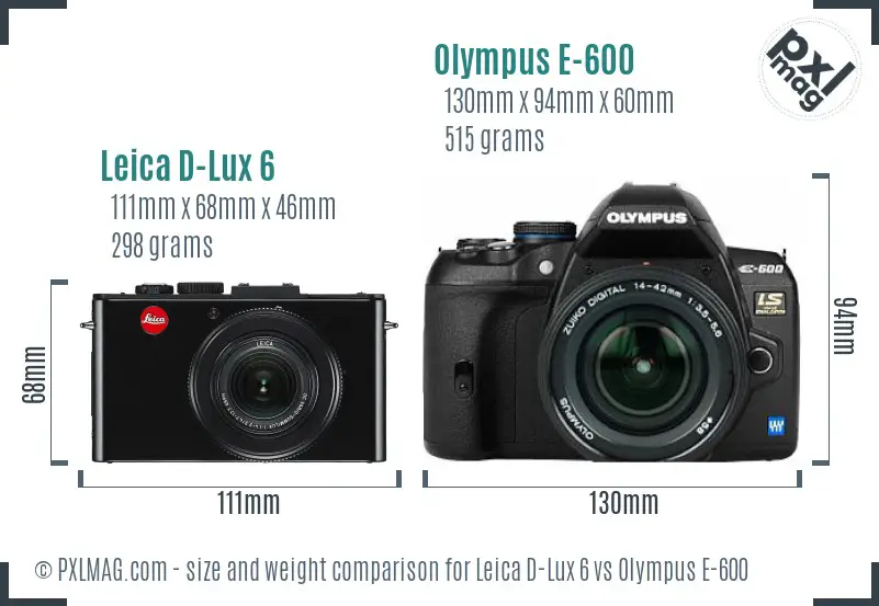 Leica D-Lux 6 vs Olympus E-600 size comparison