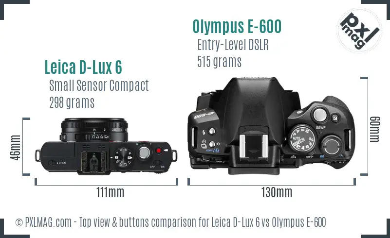 Leica D-Lux 6 vs Olympus E-600 top view buttons comparison