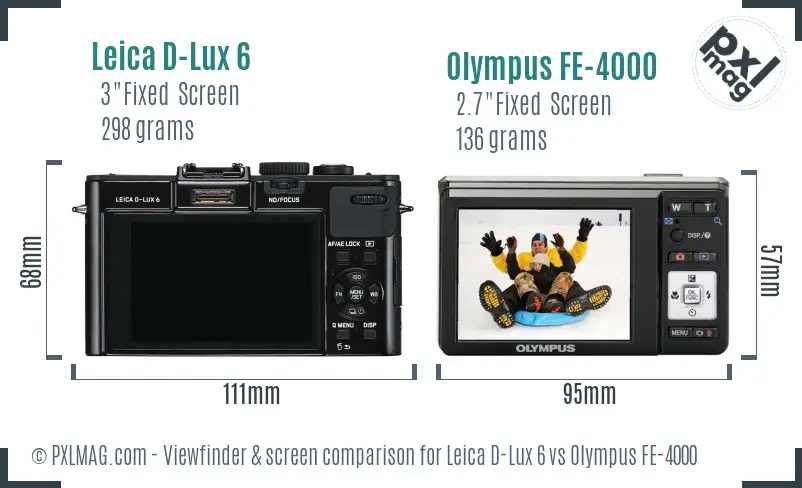 Leica D-Lux 6 vs Olympus FE-4000 Screen and Viewfinder comparison