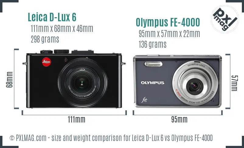 Leica D-Lux 6 vs Olympus FE-4000 size comparison