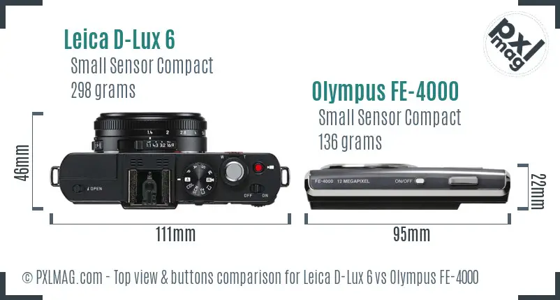 Leica D-Lux 6 vs Olympus FE-4000 top view buttons comparison