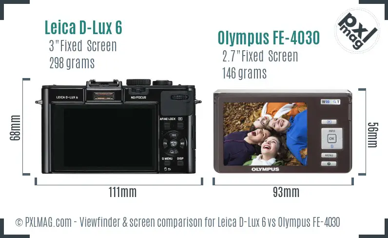 Leica D-Lux 6 vs Olympus FE-4030 Screen and Viewfinder comparison Leica D-Lux 6 vs Olympus FE-4030 Screen and Viewfinder comparison