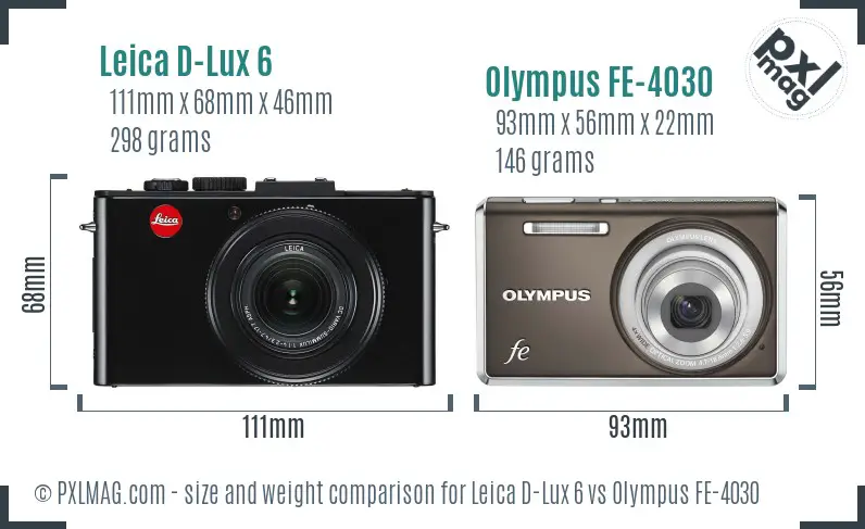 Leica D-Lux 6 vs Olympus FE-4030 size comparison Leica D-Lux 6 vs Olympus FE-4030 size comparison