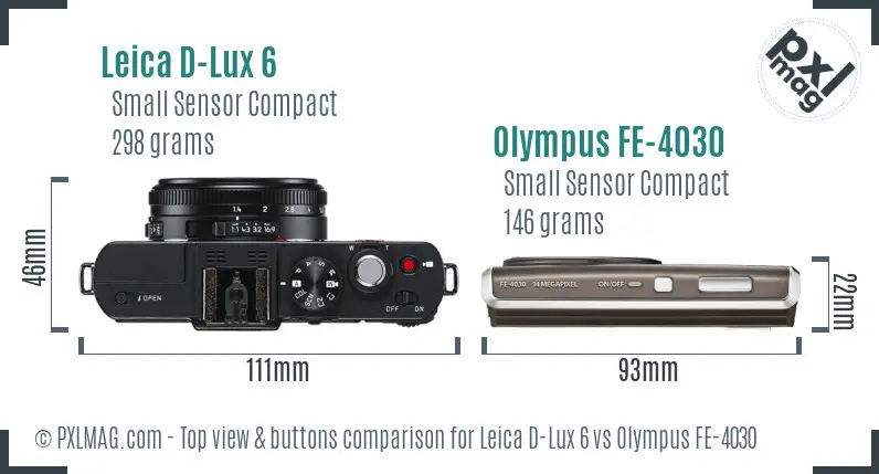 Leica D-Lux 6 vs Olympus FE-4030 top view buttons comparison Leica D-Lux 6 vs Olympus FE-4030 top view buttons comparison