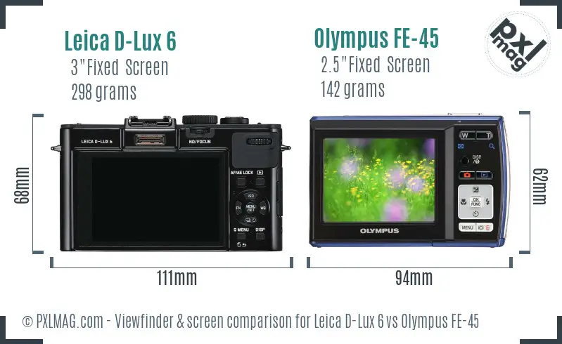 Leica D-Lux 6 vs Olympus FE-45 Screen and Viewfinder comparison