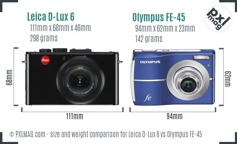 Leica D-Lux 6 vs Olympus FE-45 size comparison