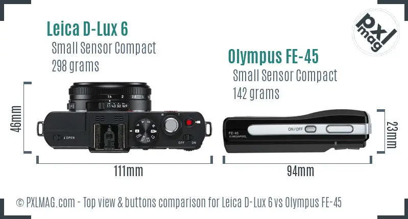 Leica D-Lux 6 vs Olympus FE-45 top view buttons comparison