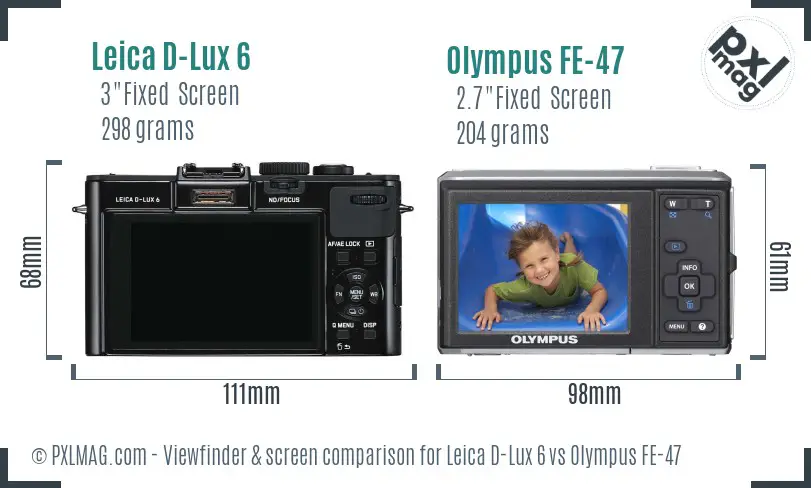 Leica D-Lux 6 vs Olympus FE-47 Screen and Viewfinder comparison