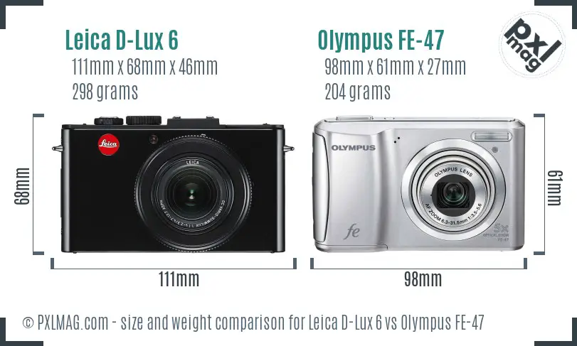 Leica D-Lux 6 vs Olympus FE-47 size comparison