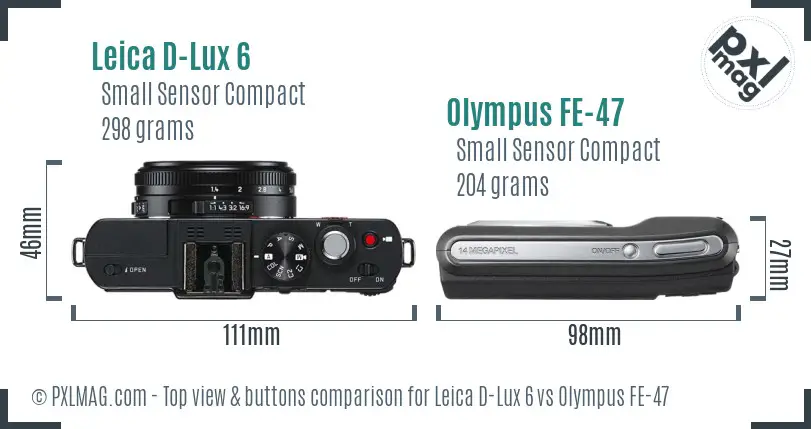 Leica D-Lux 6 vs Olympus FE-47 top view buttons comparison