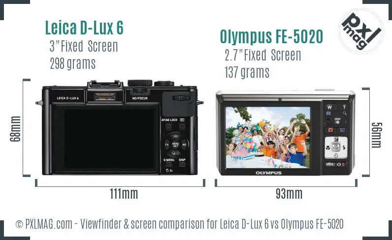 Leica D-Lux 6 vs Olympus FE-5020 Screen and Viewfinder comparison Leica D-Lux 6 vs Olympus FE-5020 Screen and Viewfinder comparison