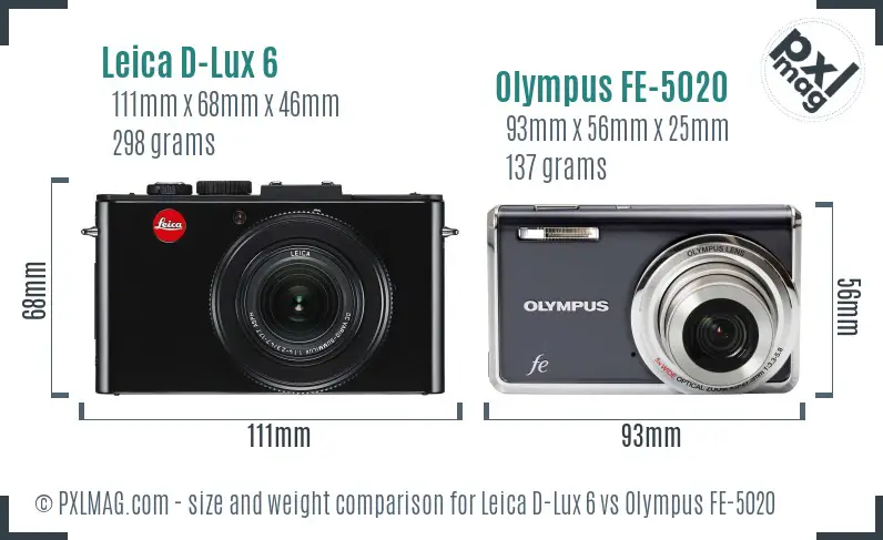 Leica D-Lux 6 vs Olympus FE-5020 size comparison Leica D-Lux 6 vs Olympus FE-5020 size comparison
