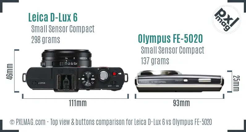Leica D-Lux 6 vs Olympus FE-5020 top view buttons comparison Leica D-Lux 6 vs Olympus FE-5020 top view buttons comparison