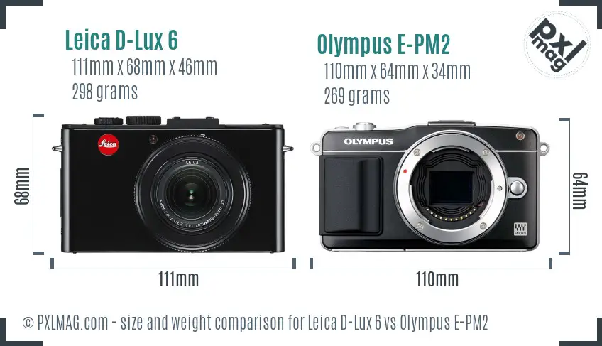 Leica D-Lux 6 vs Olympus E-PM2 size comparison
