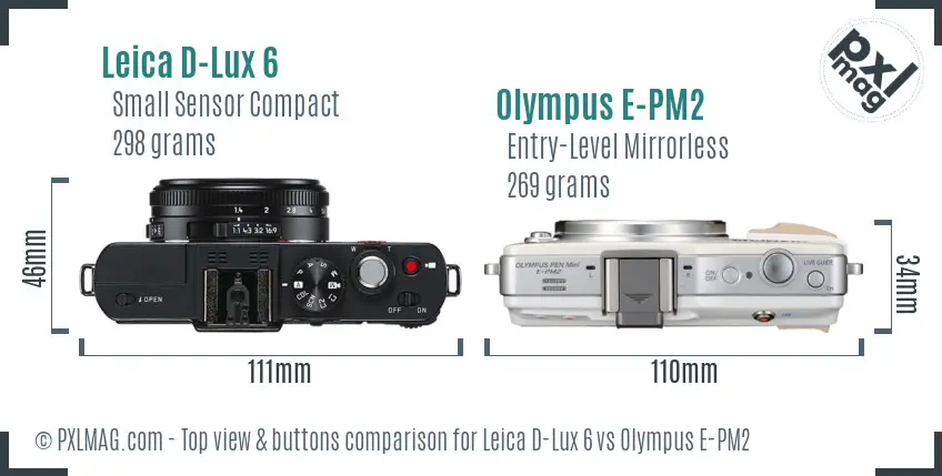 Leica D-Lux 6 vs Olympus E-PM2 top view buttons comparison