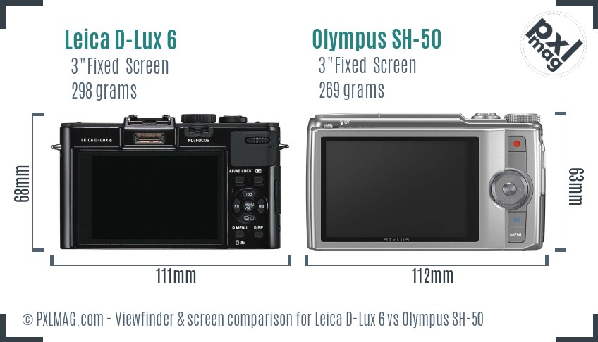Leica D-Lux 6 vs Olympus SH-50 Screen and Viewfinder comparison