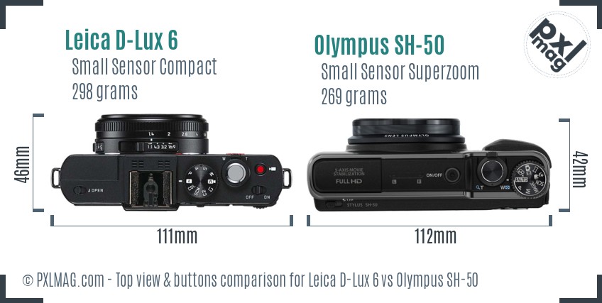 Leica D-Lux 6 vs Olympus SH-50 top view buttons comparison