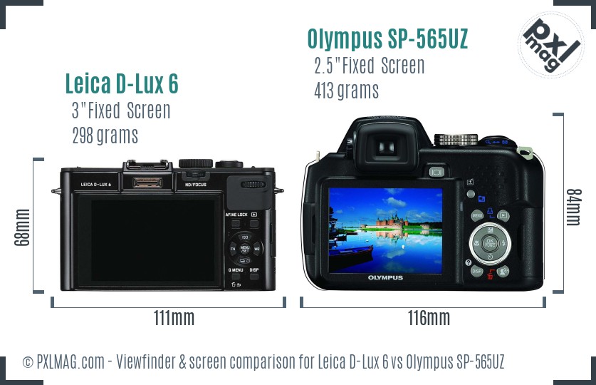 Leica D-Lux 6 vs Olympus SP-565UZ Screen and Viewfinder comparison